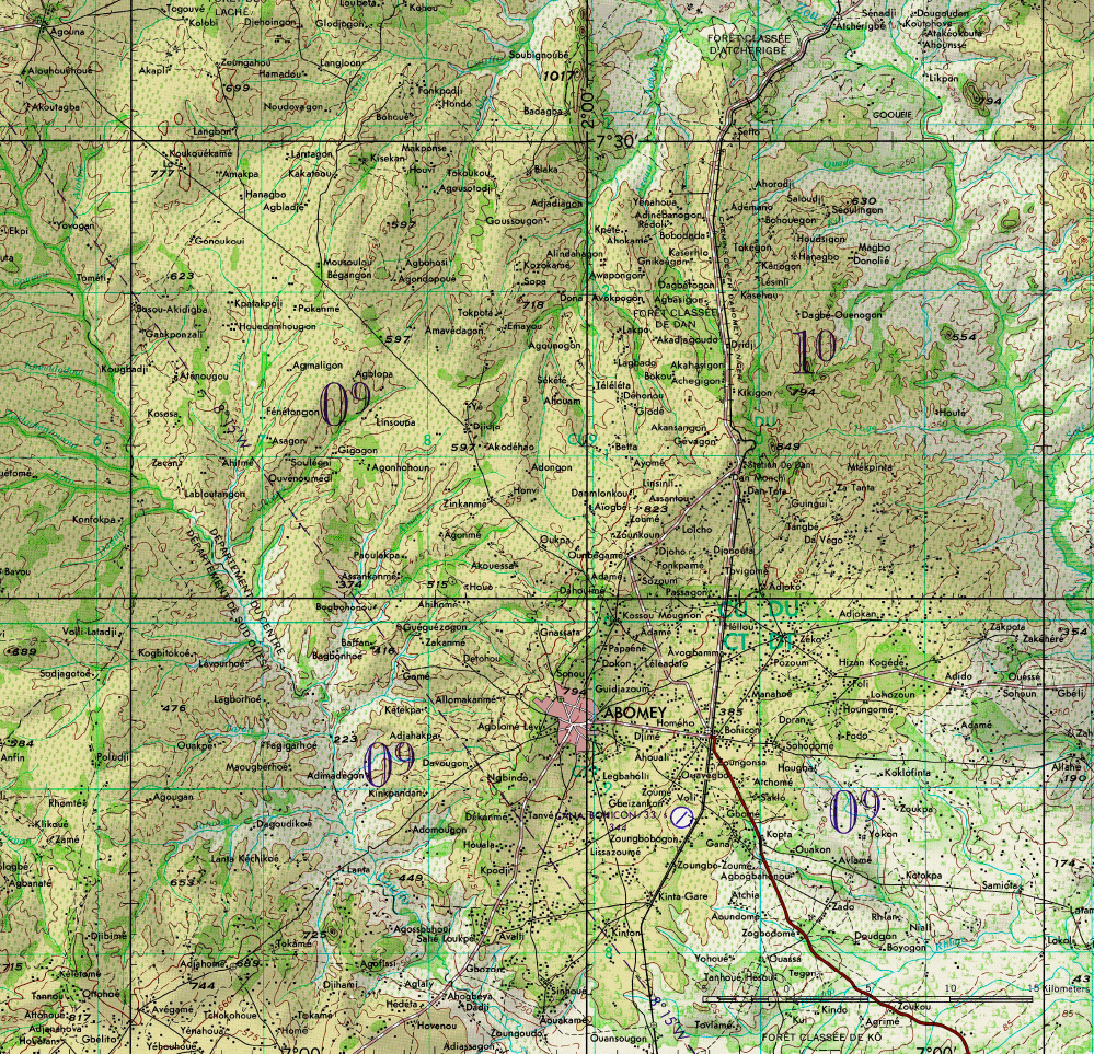 Carte des environs d'Abomey (Benin).