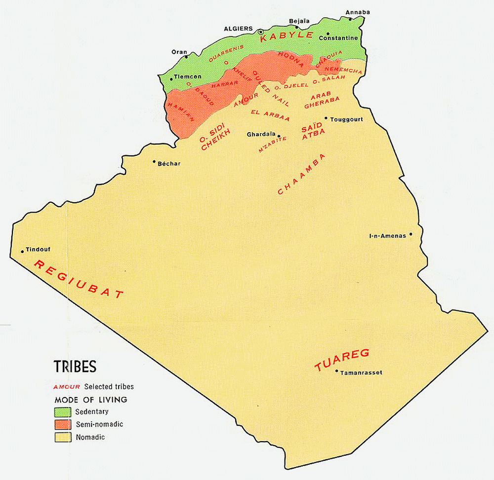 Carte de l'Alg�rie : l'ethnographie (les tribus).