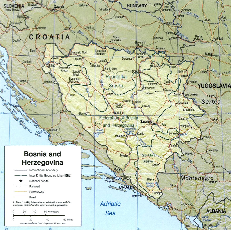 Carte de la Bosnie et Herz�govine.