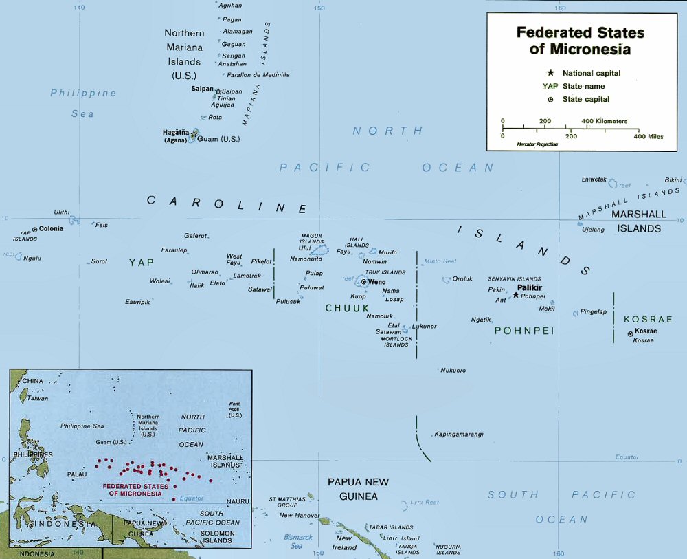 Carte des �les Carolines (Etats f�d�r�s de Micron�sie).