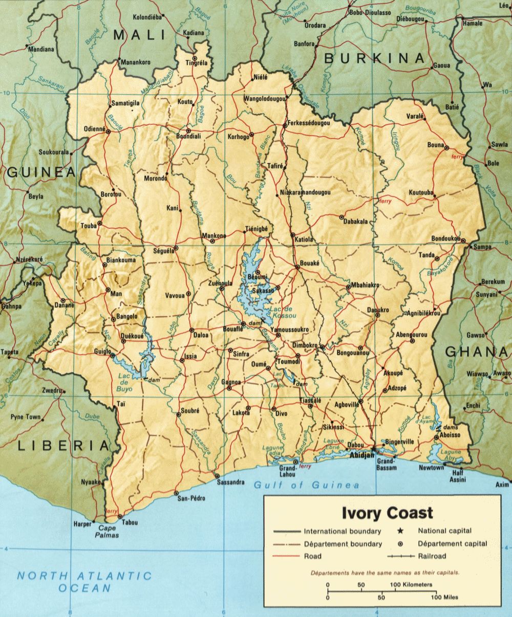 Carte de la C�te d'Ivoire.