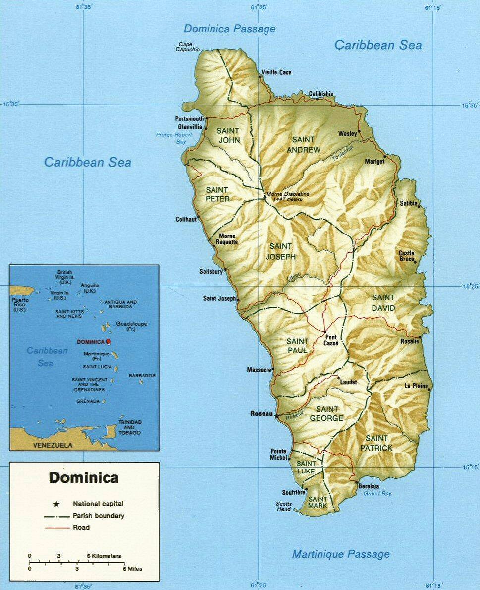 Carte de l'�le de la Dominique.