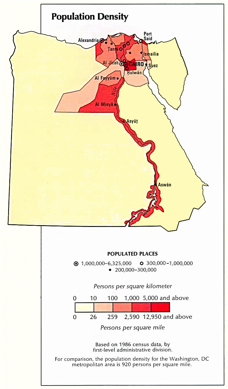 Carte de l'Egypte (d�mographie).