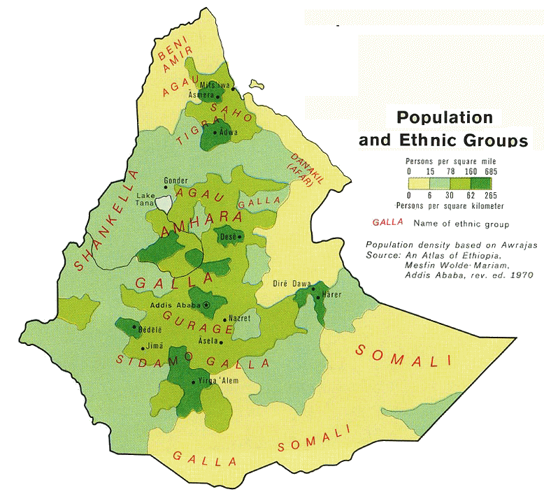 Carte de l'Ethiopie et de l'Erythr�e (ethnographie, d�mographie).