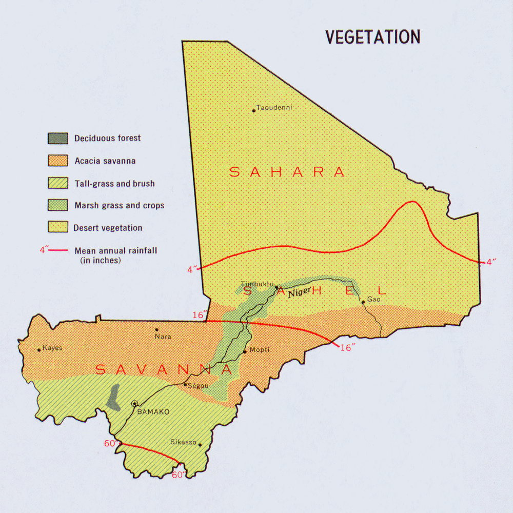 Carte du Mali : les zones de v�g�tation.