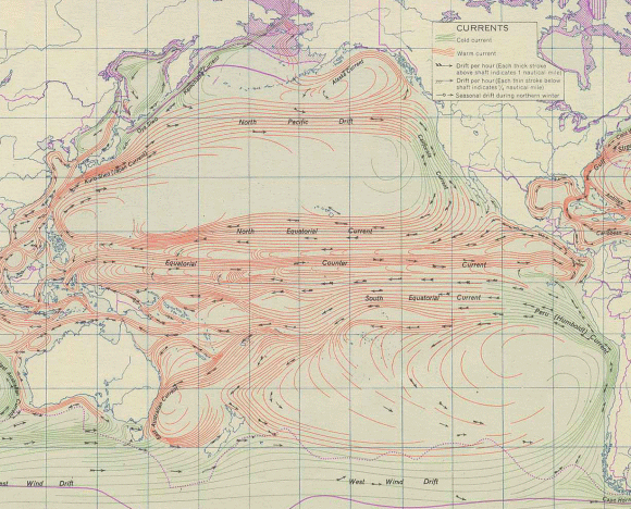 Carte des courants de l'oc�an Pacifique.