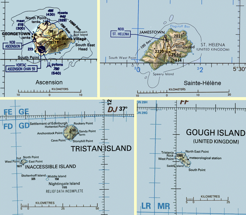 Carte des �les Sainte-H�l�ne, Ascension et Tristan da Cunha.