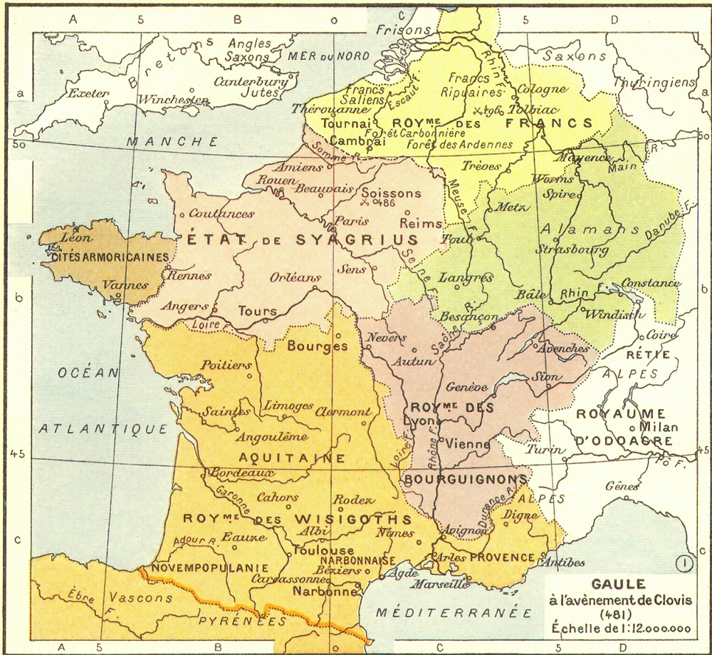 Carte de la Gaule � l'av�nement de Clovis