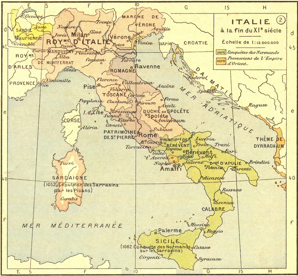 Carte de l'Italie � la fin du XIe si�cle.