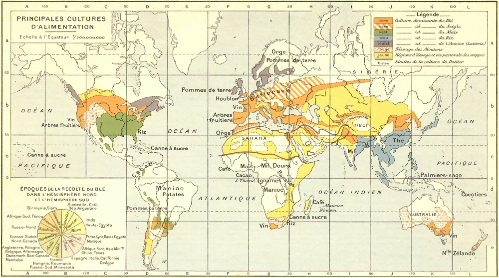 Carte des principales cultures d'alimentation