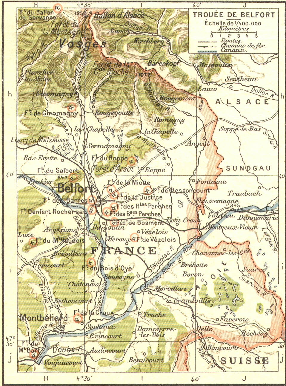 Carte de la trou�e de Belfort.
