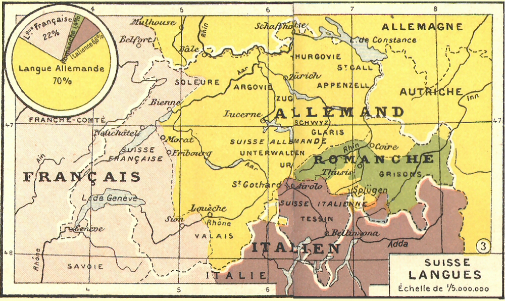 Carte des langues en Suisse.