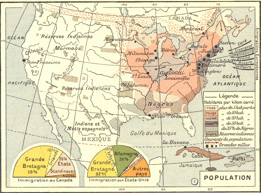 Carte de la population des �tats-Unis.
