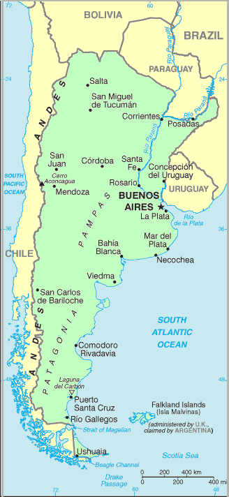 Carte de l'Argentine.