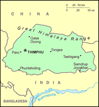 Carte du Bhoutan.
