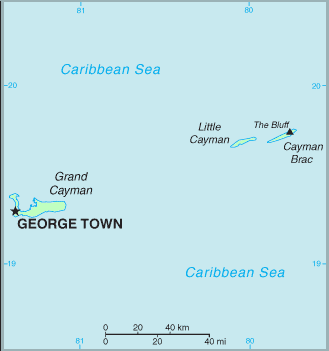 Carte des �les Cayman.