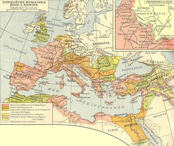 Carte des conqu�tes romaines sous l'Empire.