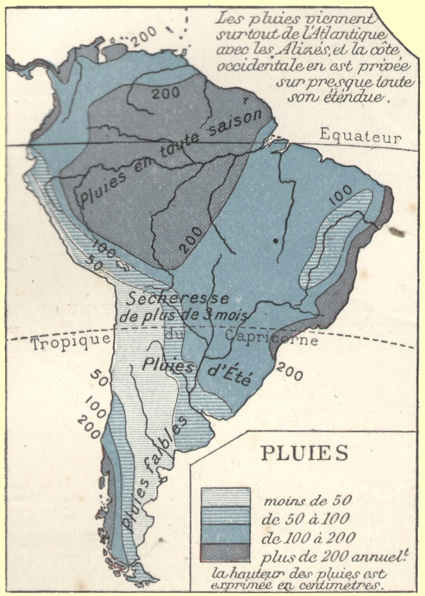 Am�rique du Sud : pr�cipitations annuelles.