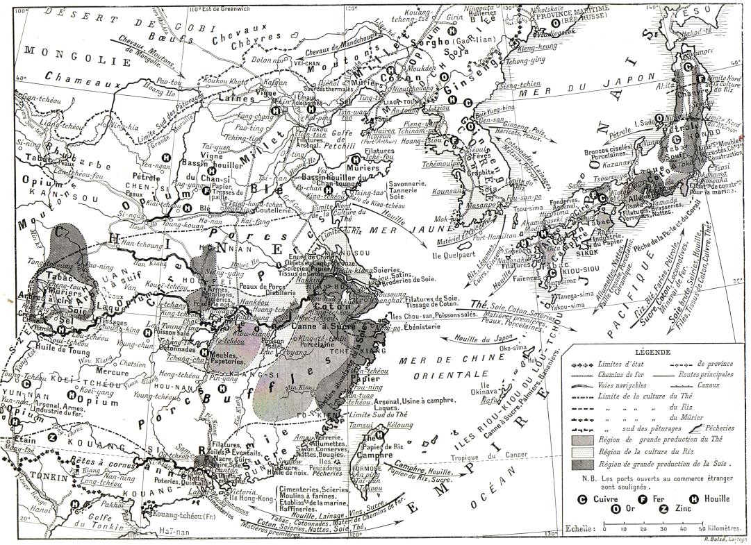 Carte de l'�conomie de la Chine et du Japon vers 1920