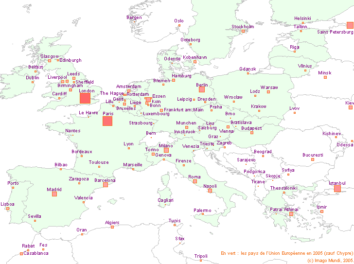 Carte des grandes agglom�rations en Europe