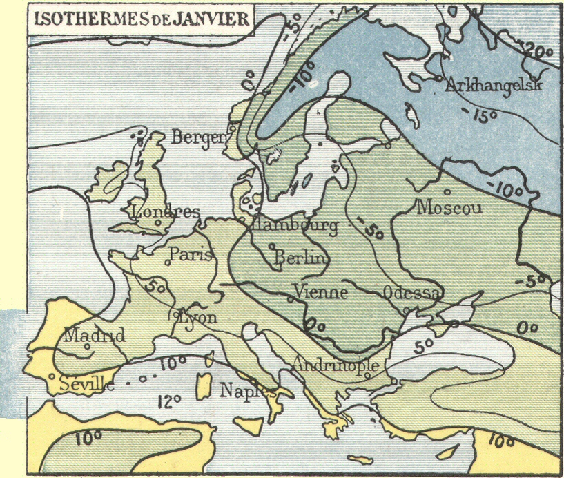 Europe : Isothermes de janvier.