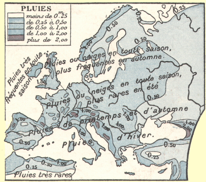 Europe : pr�cipitations annuelles.