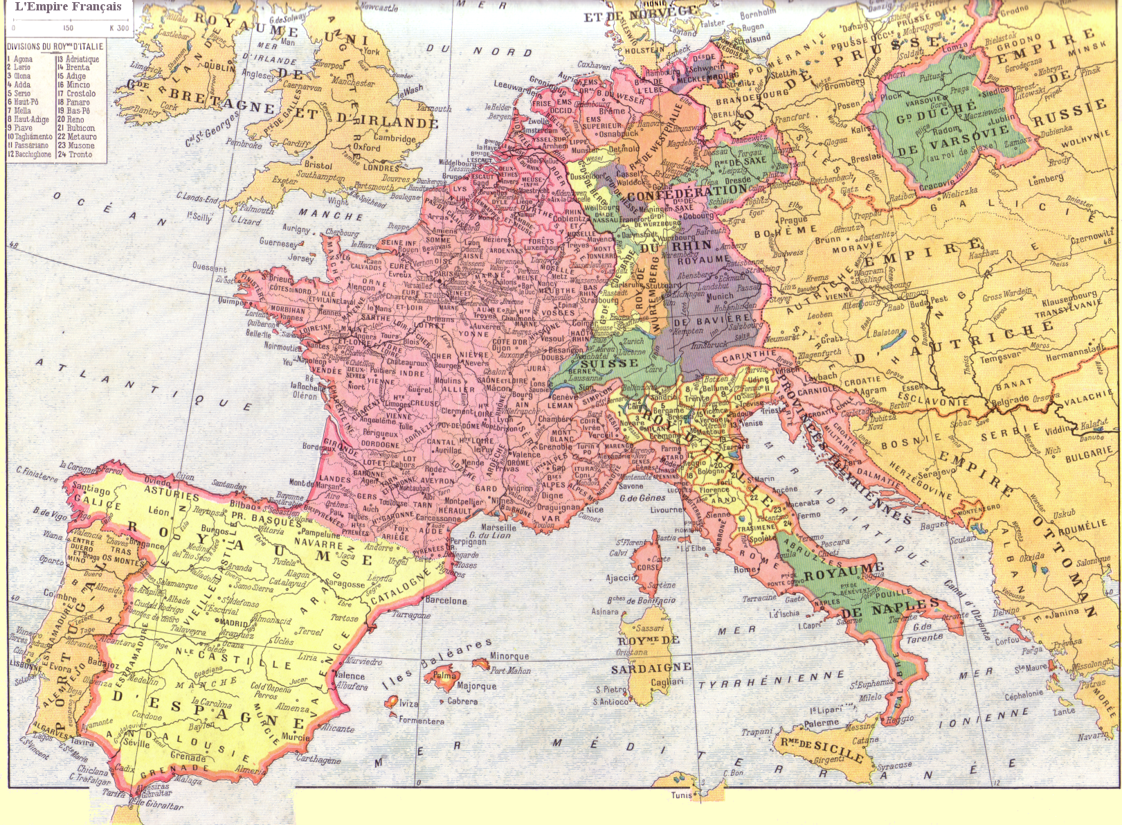 Carte de l'Empire de Napol�on � son apog�e.