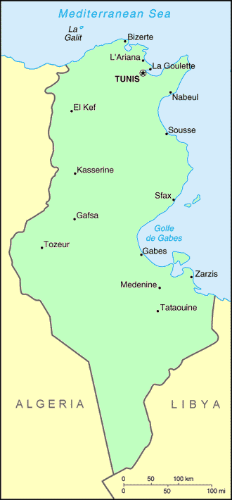 Carte de la Tunisie.