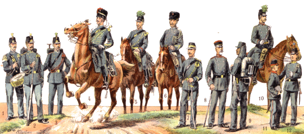 Costumes de l'Arm�e des Pays-Bas vers 1900.