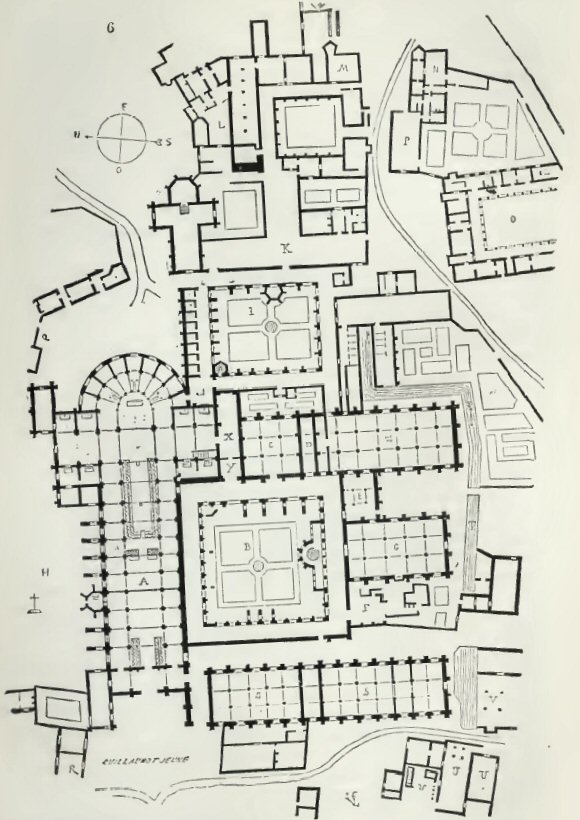 Plan de l'abbaye de Clairvaux : les b�timents r�serv�s aux religieux.