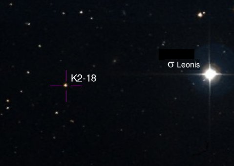 l'�toile K2-18, pr�s de Sigma Leonis.