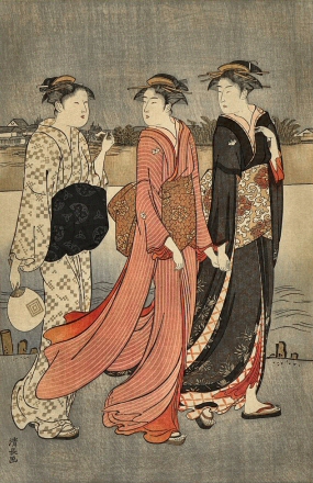 Kiyonaga : Femmes au bord d'une rivi�re.