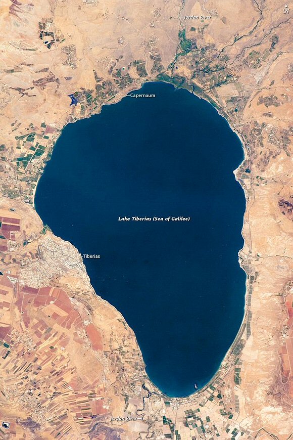 Le lac de Tib�riade (mer de Galil�e) vu depuis l'espace.