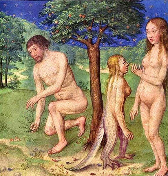 Adam, Eve et Lilith (enluminure du Moyen �ge).
