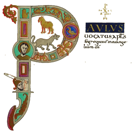 D�but de l'Ep�tre de Paul aux Romains, dans la Bible d'Alcuin.