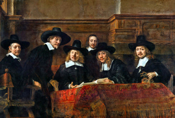 R�union de la guilde des drapiers, par Rembrandt.