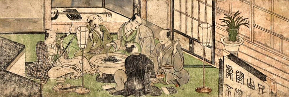 Shunsho : Cinq hommes autour d'un hibashi.