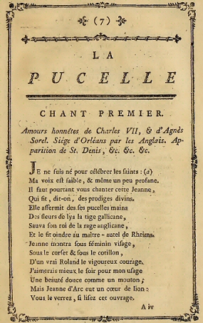 Voltaire : La Pucelle (premi�re page).