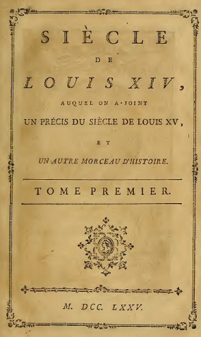 Voltaire : le Si�cle de Louis XIV (page de garde).
